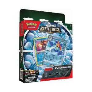 Official Pokémon TCG Quaquaval ex deluxe battle deck box featuring Radiant Greninja and ready to play trading card game contents