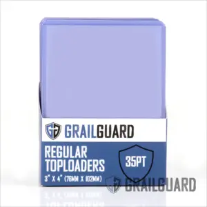 Blue box containing 25 pack of standard size trading card protectors