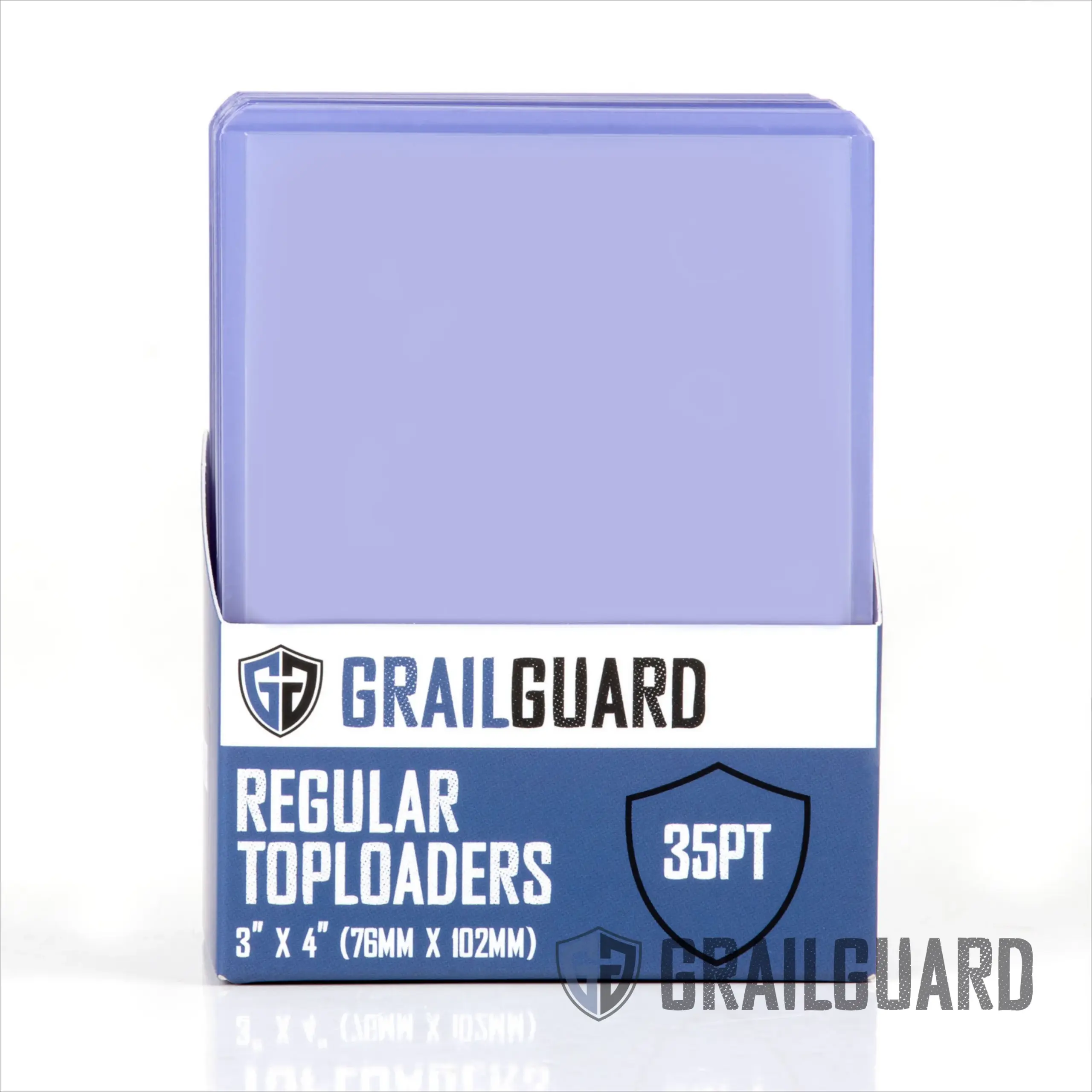 Blue box containing 25 pack of standard size trading card protectors