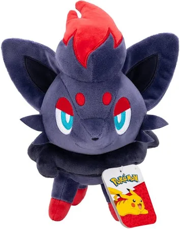 Pokémon Zorua plush 8-inch Dark-type Tricky Fox with soft black fur, red accents and detailed embroidered eyes