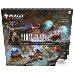 MTG Final Fantasy Scene Box Garland at the Chaos Shrine packaging featuring the Warriors of Light battling Garland