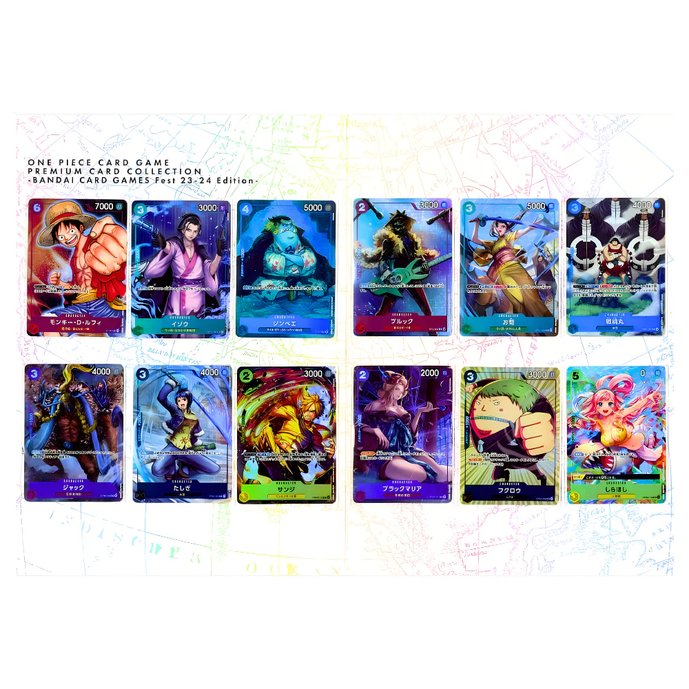Full set of 12 holographic One Piece cards including Luffy Zoro and Yamato