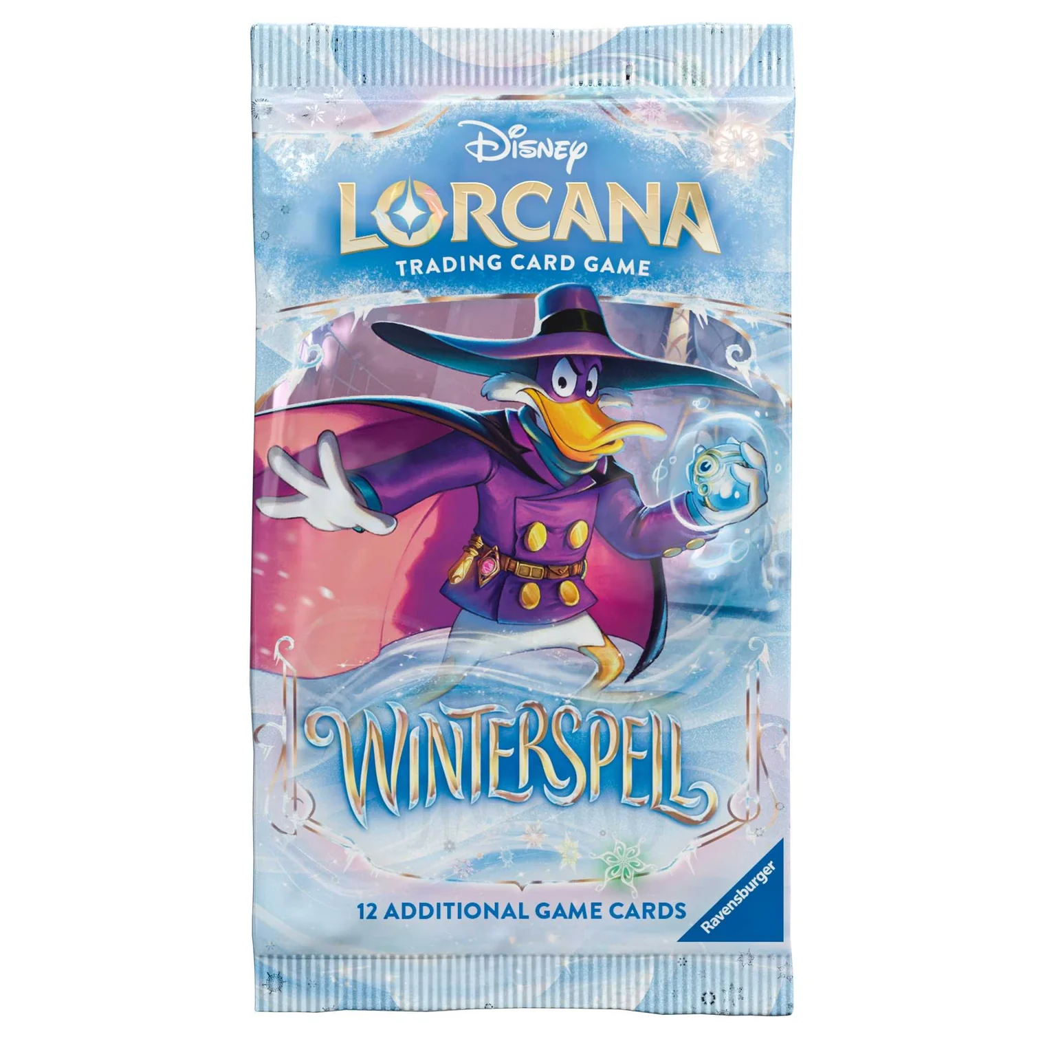 Disney Lorcana Winterspell booster pack featuring Darkwing Duck in winter attire containing 12 randomised cards