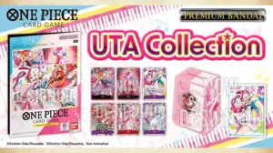 Premium Bandai set featuring Uta deck box sleeves and six alternate art promo cards