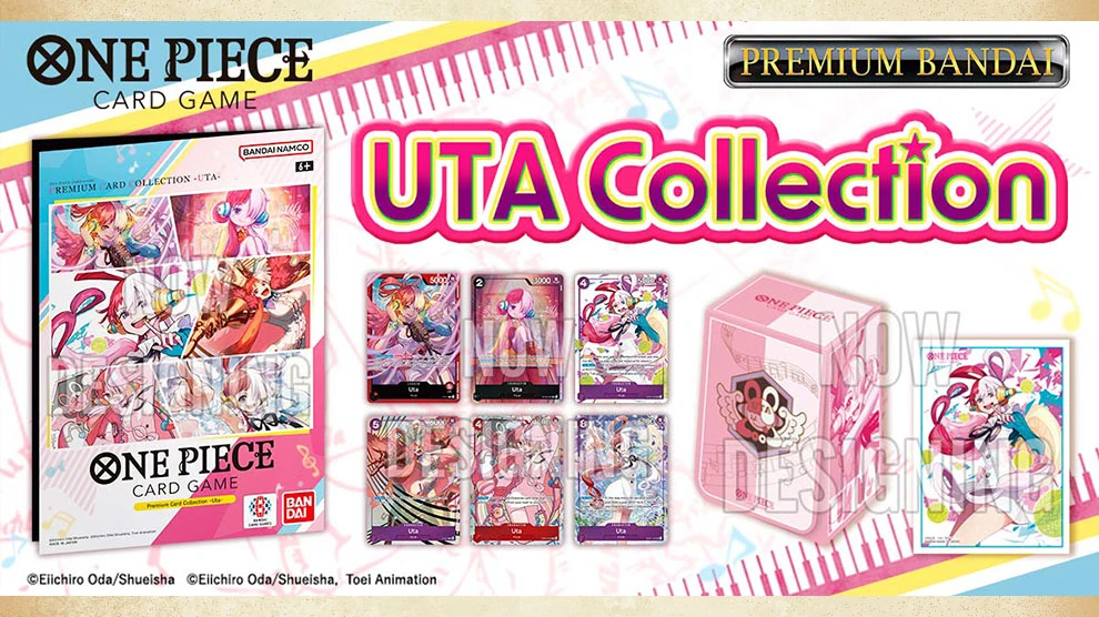 Premium Bandai set featuring Uta deck box sleeves and six alternate art promo cards