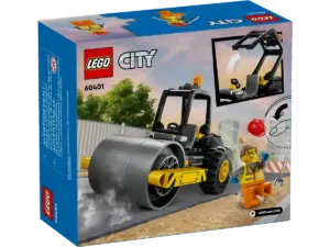 LEGO City Great Vehicles set 60401 box front showing steamroller with chunky tyres and builder minifigure