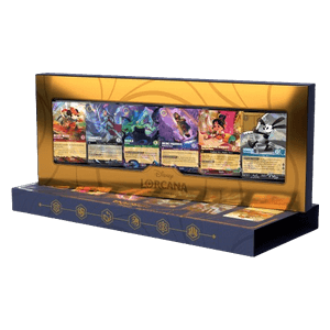 Disney Lorcana D23 Expo 2024 Collector's Set packaging window view showing 6 exclusive foil cards including Mickey Mouse and Oswald