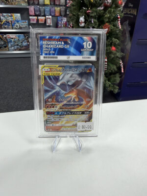 Japanese Pokémon TCG Reshiram and Charizard GX Tag Team card graded ACE 10 Gem Mint from Double Blaze set