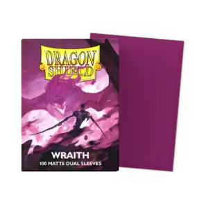 Dragon Shield Dual Matte sleeves in Wraith purple standard size 100 pack featuring black interior for opacity