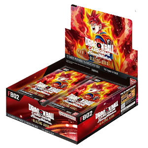 Dragon Ball Super Fusion World Blazing Aura booster box FB02 featuring Super Saiyan God Goku artwork containing 24 packs