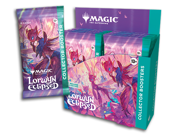 Single foil pack and display box showing new Lorwyn art style and Faerie Rogue designs