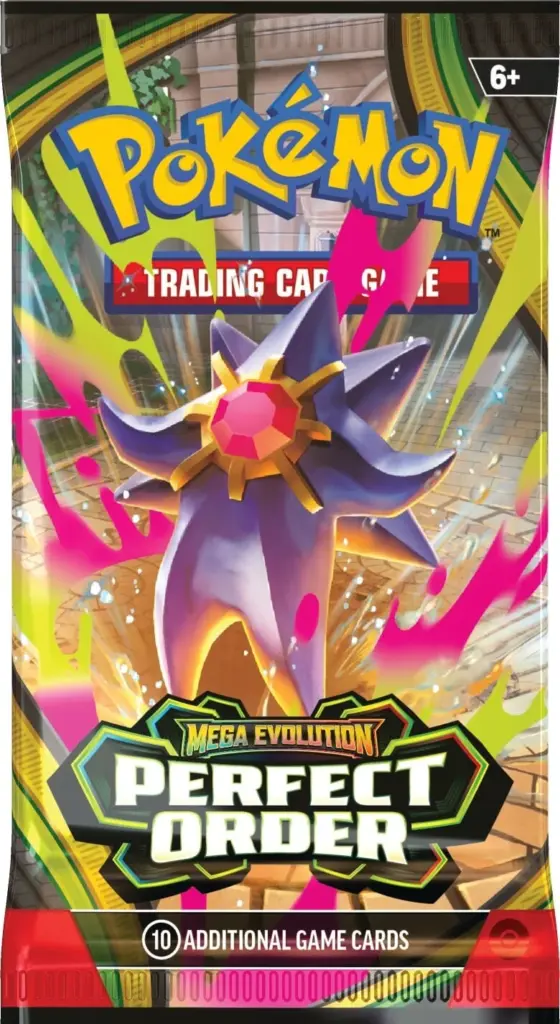 The Mega Starmie ex booster pack art for the Pokémon TCG set, Mega Evolution: Perfect Order