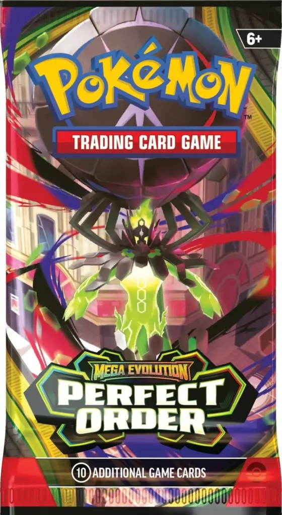 The Mega Zygarde ex booster pack art for the Pokémon TCG set, Mega Evolution: Perfect Order