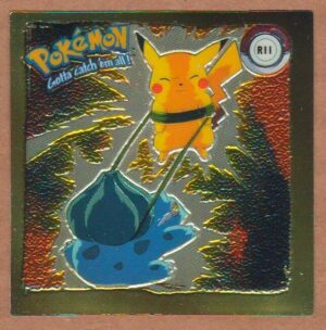 Pokémon Artbox 1999 Chromium Series 1 Sticker - Pikachu & Bulbasaur #R11 (Gold Insert)
