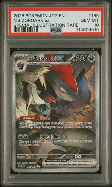 N'S ZOROARK ex - POKEMON JTG EN-JOURNEY TOGETHER - 185 - PSA 10 - Cert 114604515 Front